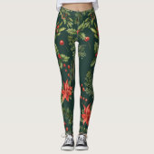 Bloemen Poinsettia Rode bessen Botanisch Leggings (Voorkant)