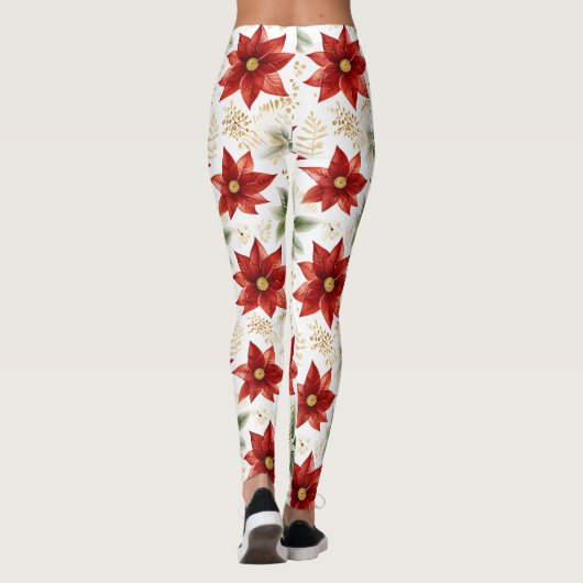 Bloemen Poinsettia Rode Bloem Leggings (Achterkant)