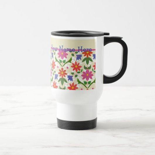  bloemen, poka Dots op Ecru Travel Mug Reisbeker (Rechts)