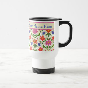  bloemen, poka Dots op Ecru Travel Mug Reisbeker