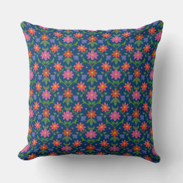 Bloemen, pokadots op diepblauw Pillow of Cushion Kussen