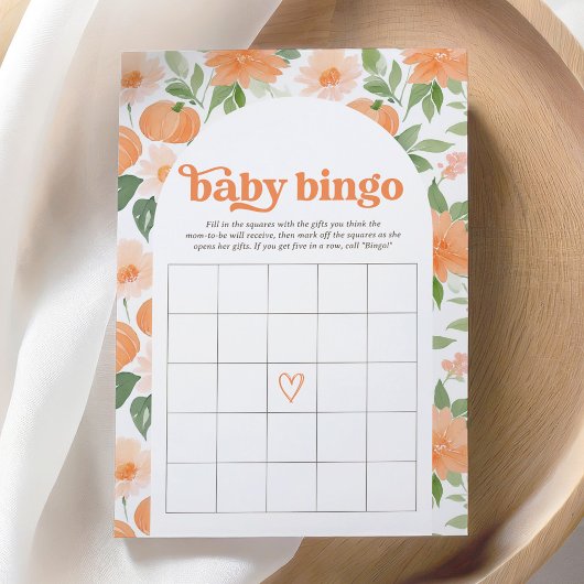 Bloemen Pompoen Baby shower Bingo spel Kaart
