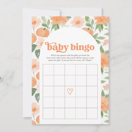 Bloemen Pompoen Baby shower Bingo spel Kaart (Voorkant)
