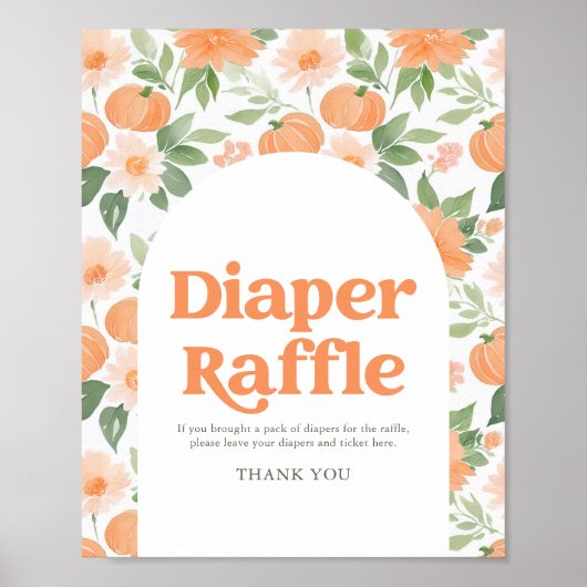 Bloemen Pompoen Baby shower Luier Raffle Sign Poster (Voorkant)