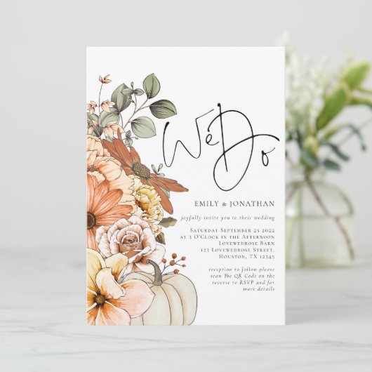 Bloemen Pompoen Herfst We Do QR Code Trouw Uitnodi Kaart (Staand voorkant)