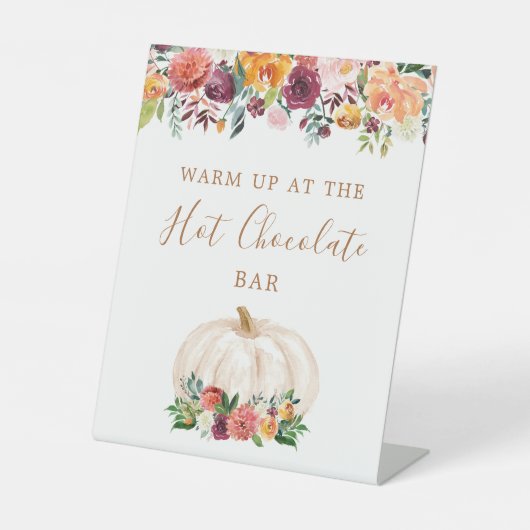 Bloemen pompoen Hot Chocolade Bar teken Reclamebord Met Voetstuk (Voorkant)