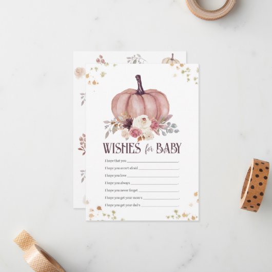 Bloemen pompoen wensen voor Baby\, Well Wishes Notitiekaartje (Voorkant / Achterkant in situ)