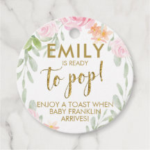 Bloemen Pop it labels, Baby shower Champagne