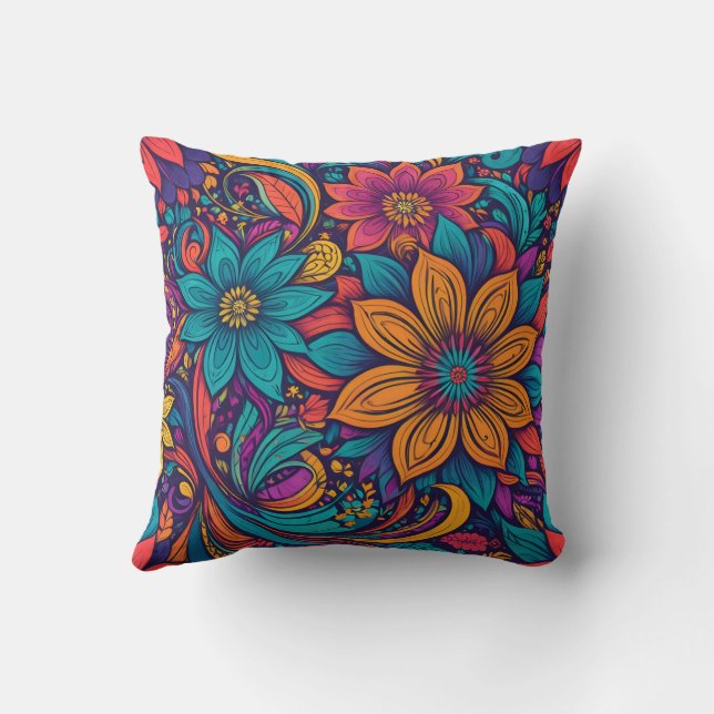 Bloemen pop kunst print kussen (Achterkant)