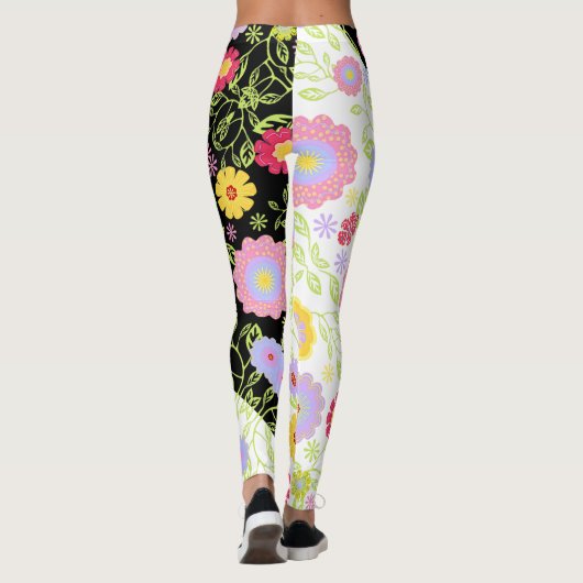 Bloemen Pop kunst schilderij bi-kleur naadloos pat Leggings (Achterkant)