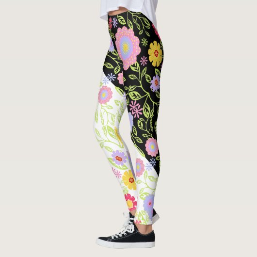 Bloemen Pop kunst schilderij bi-kleur naadloos pat Leggings (Links)