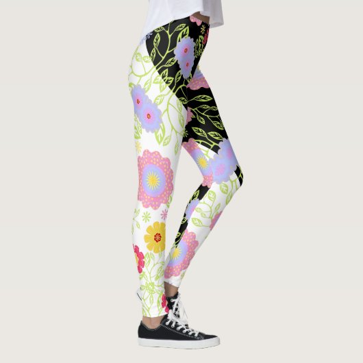 Bloemen Pop kunst schilderij bi-kleur naadloos pat Leggings (Rechts)