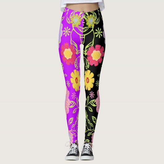 Bloemen Pop kunst schilderij bi-kleur patroon Leggings (Voorkant)