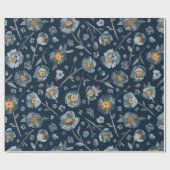 Bloemen Poppies Blauw Patroon Gift Cadeaupapier (Vlak)