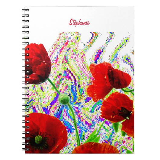 Bloemen Poppy Bloemen Kleurrijke Artsy Custom Name Notitieboek (Voorkant)