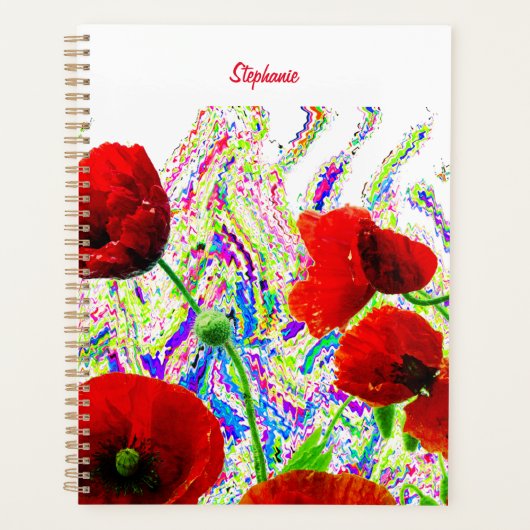 Bloemen Poppy Bloemen Kleurrijke Artsy Custom Name Planner (Voorkant)