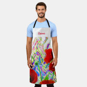 Bloemen Poppy Bloemen Kleurrijke Artsy Custom Name Schort (Gedragen)