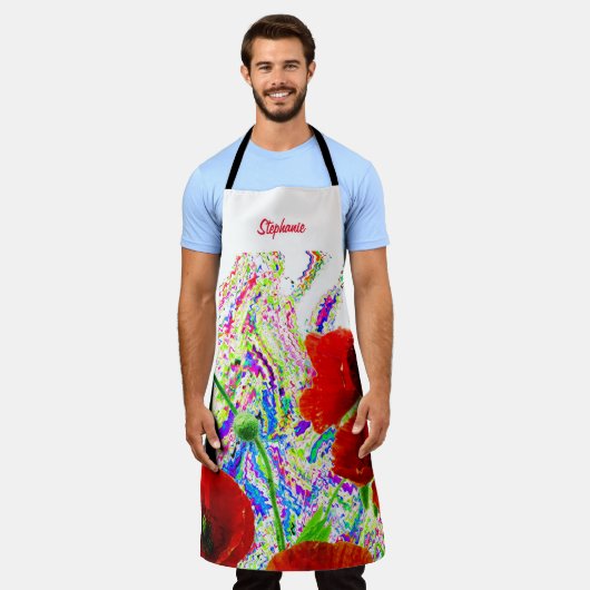 Bloemen Poppy Bloemen Kleurrijke Artsy Custom Name Schort (Gedragen)