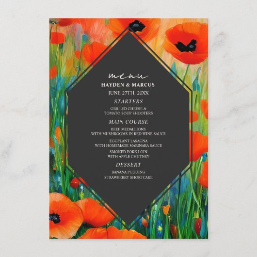 Bloemen Poppy bruiloft Menu (Voorkant)