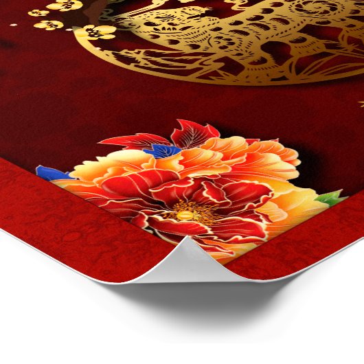 Bloemen Poster op papier uit het Chinese Tijgerjaa (Hoek)