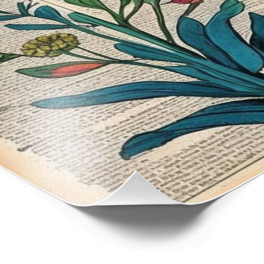 🌸  Bloemen Poster verouderd woordenboek papier (Hoek)