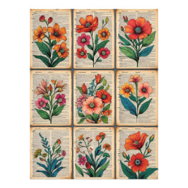 🌸 Bloemen Poster verouderd woordenboek papier