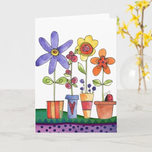 Bloemen potten kaart (Gele Bloem)