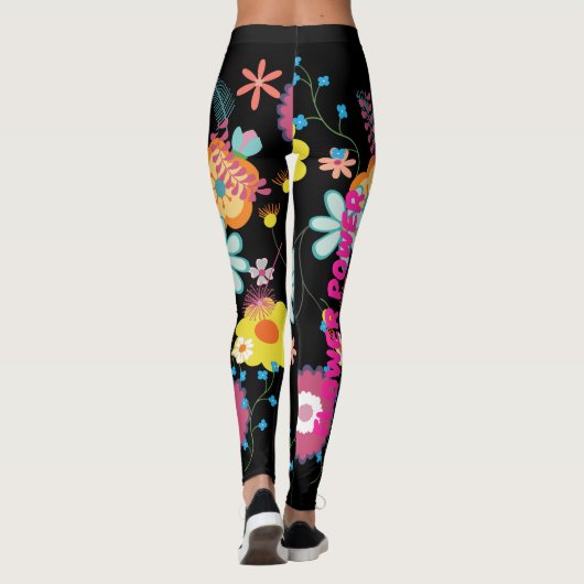 Bloemen Power Kleurrijk Zwart Leggings (Achterkant)