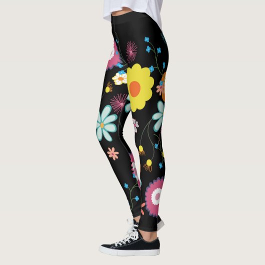 Bloemen Power Kleurrijk Zwart Leggings (Links)