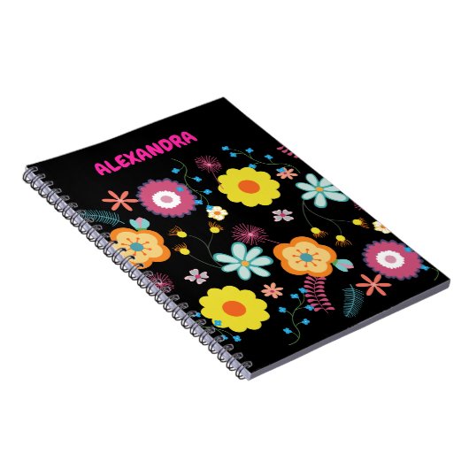 Bloemen Power Kleurrijke Roze Notitieboek (Rechterzijde)