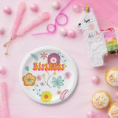 Bloemen Power Kleurrijke Roze Papieren Bordje (Feest)