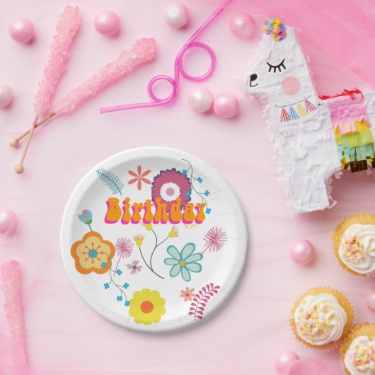 Bloemen Power Kleurrijke Roze Papieren Bordje (Feest)