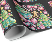 Bloemen Preppy Xmas Tree Bow Coquette Roze Blauw Cadeaupapier (Rol Hoek)