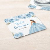 Bloemen Prinses in Blauwe Jurk Quinceanera Kartonnen Onderzetters (Schuin)