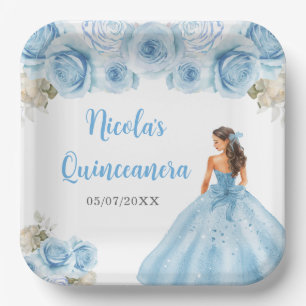 Bloemen Prinses in Blauwe Jurk Quinceanera Papieren Bordje