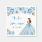 Bloemen Prinses in Blauwe Jurk Quinceanera Servet (Voorkant)