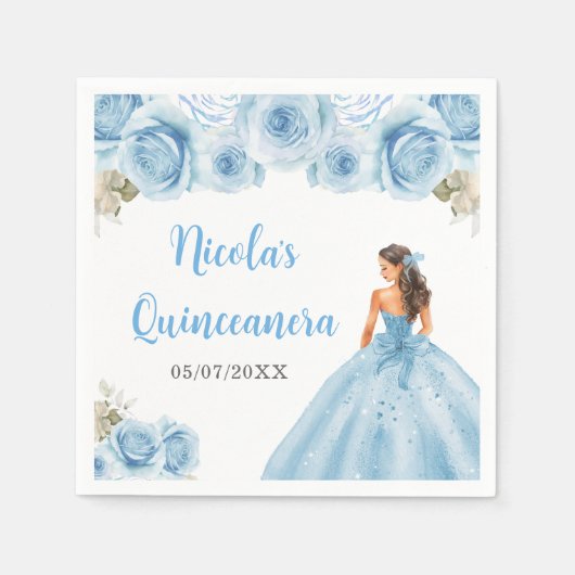 Bloemen Prinses in Blauwe Jurk Quinceanera Servet (Voorkant)