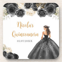 Bloemen prinses in zwarte jurk Quinceanera
