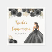 Bloemen prinses in zwarte jurk Quinceanera Servet (Voorkant)