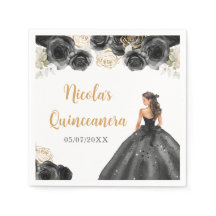 Bloemen prinses in zwarte jurk Quinceanera