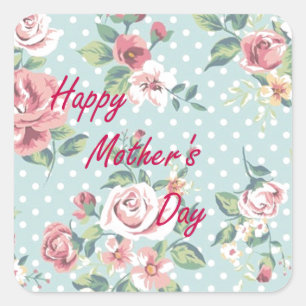 Bloemen Print - Happy Moederdag Vierkante Sticker