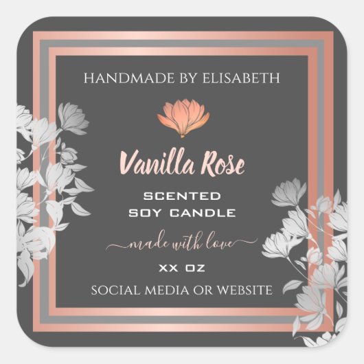  Bloemen Product Etiketten Grijs en Roos Goud (Voorkant)
