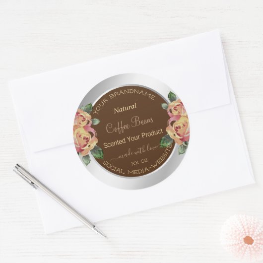 Bloemen Product Verpakking Etiketten Bruin en Zilv (Envelop)