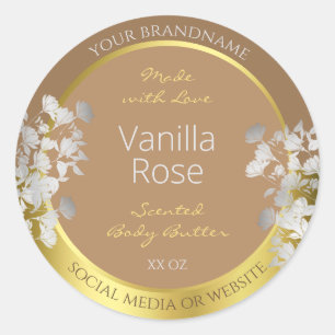 Bloemen Product Verpakking Etiketten Bruin Goud Zi