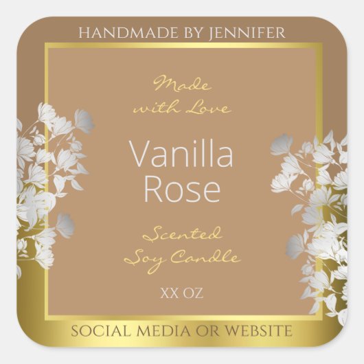Bloemen Product Verpakking Etiketten Bruin Goud Zi (Voorkant)
