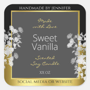 Bloemen Product Verpakking Label Zwart Goud en Gri