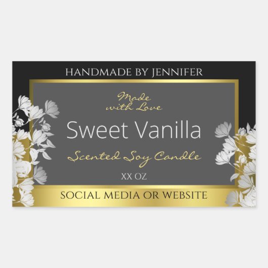 Bloemen Product Verpakking Label Zwart Goud en Gri (Voorkant)