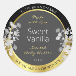 Bloemen Product Verpakking Label Zwart Goud en Gri