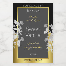 Bloemen Product Verpakking Label Zwart Goud en Gri Voedselcontainer Etiket