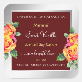 Bloemen Product Verpakkingsetiketten Bourgogne Zil Vierkante Sticker